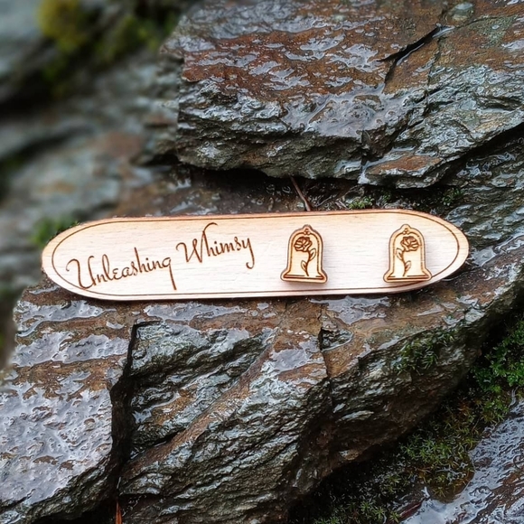 Wooden Glass Dome Cloche Earrings - Picture 1 of 3